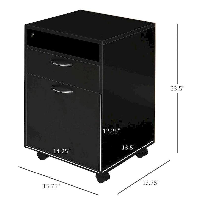 Meuble de Rangement Noir Roulant avec Tiroir et Porte, Monoposte