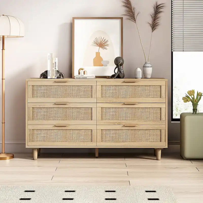 Meuble de rangement en rotin naturel à 6 tiroirs – Unité simple