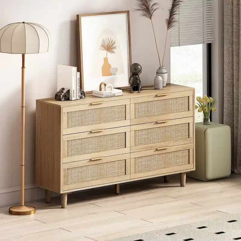 Meuble de rangement en rotin naturel à 6 tiroirs – Unité simple