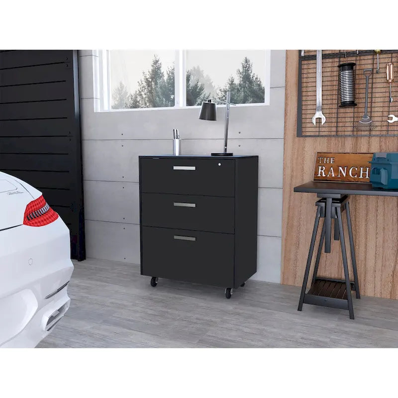 Caisson de rangement noir à 3 tiroirs avec roulettes, pour 1 personne
