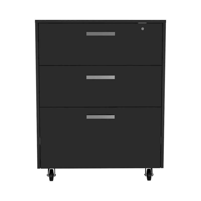 Caisson de rangement noir à 3 tiroirs avec roulettes, pour 1 personne