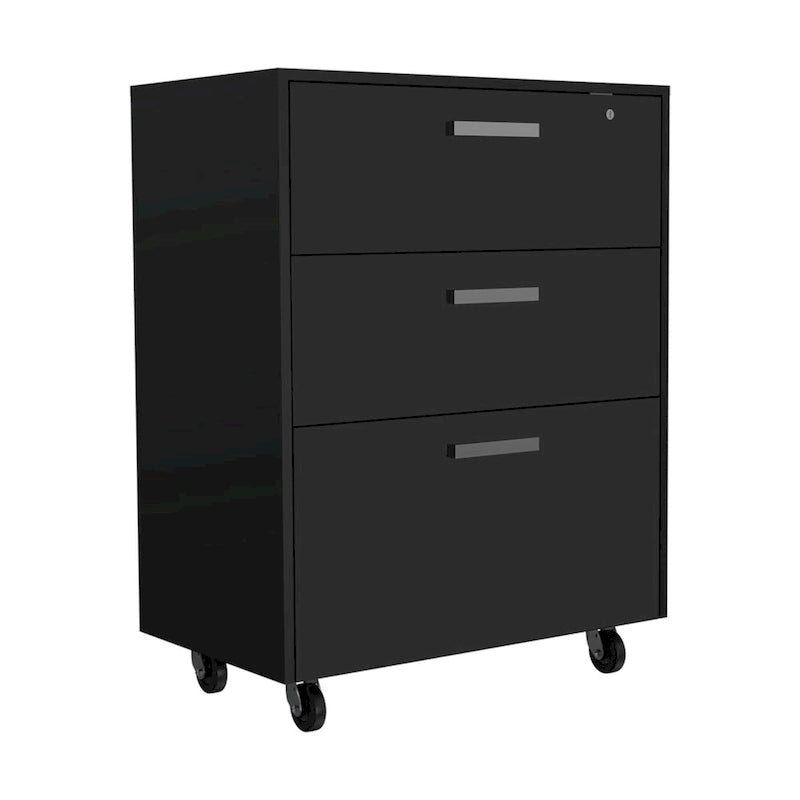 Caisson de rangement noir à 3 tiroirs avec roulettes, pour 1 personne