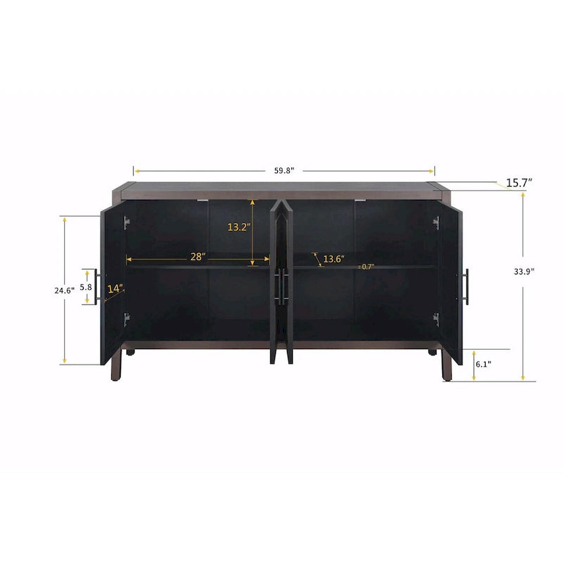 Buffet en bois naturel à 4 portes, brun, convient pour 1