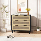 Commode 3 tiroirs en rotin noir, individuelle