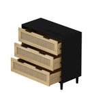 Commode 3 tiroirs en rotin noir, individuelle
