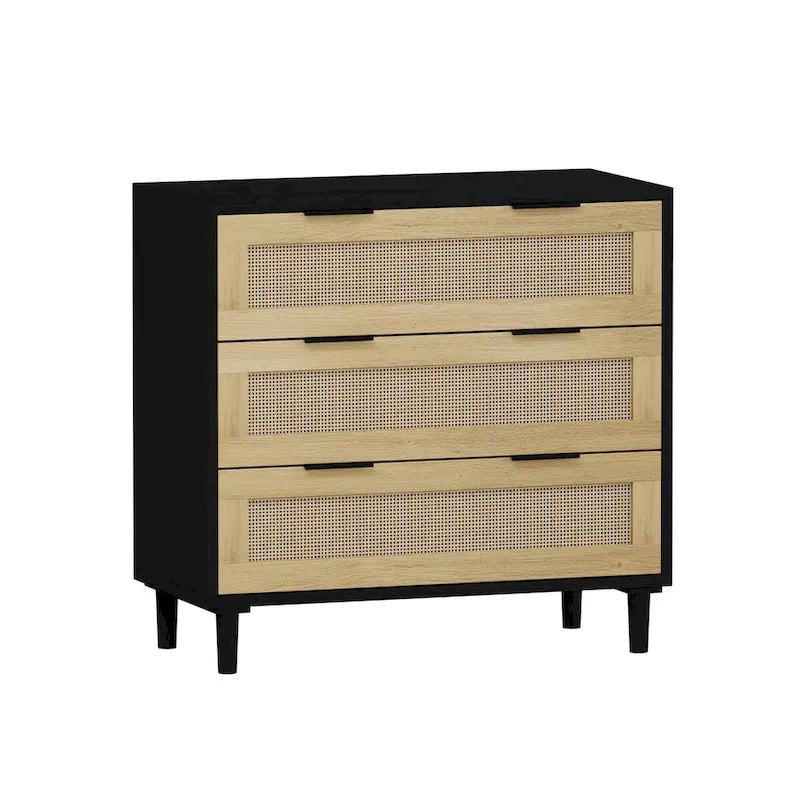 Commode 3 tiroirs en rotin noir, individuelle