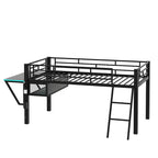 Lit mezzanine gaming noir avec bureau, une personne