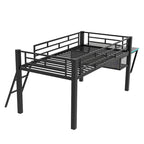 Lit mezzanine gaming noir avec bureau, une personne