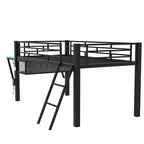 Lit mezzanine gaming noir avec bureau, une personne