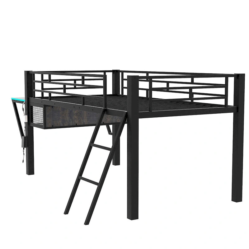 Lit mezzanine gaming noir avec bureau, une personne