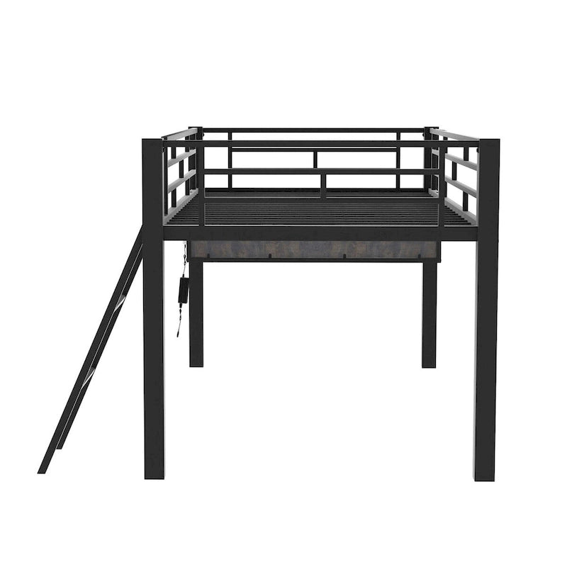 Lit mezzanine gaming noir avec bureau, une personne
