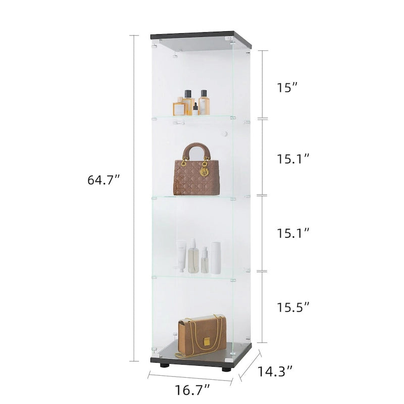 Vitrine en verre 4 étagères avec porte – Blanc/Noir – Simple