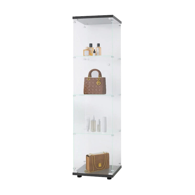 Vitrine en verre 4 étagères avec porte – Blanc/Noir – Simple