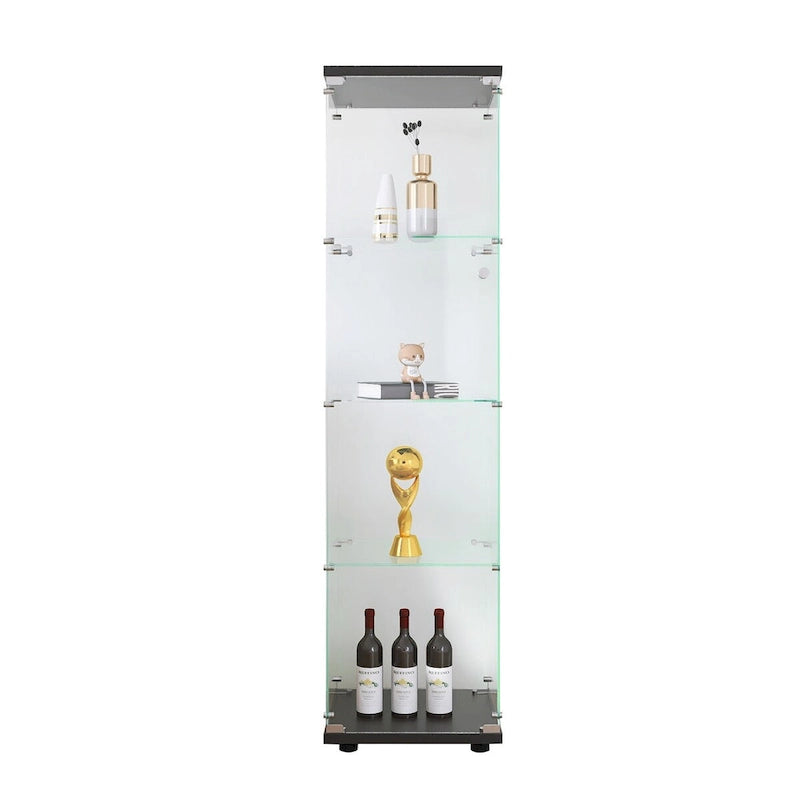 Vitrine en verre 4 étagères avec porte – Blanc/Noir – Simple