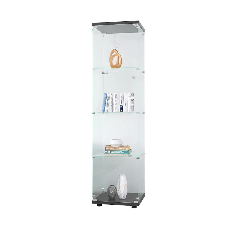 Vitrine en verre 4 étagères avec porte – Blanc/Noir – Simple