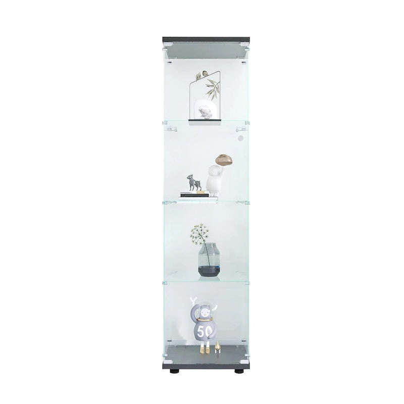Vitrine en verre 4 étagères avec porte – Blanc/Noir – Simple