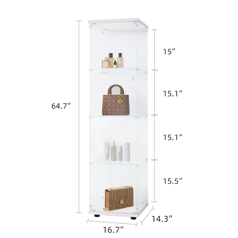 Vitrine en verre 4 étagères avec porte – Blanc/Noir – Simple