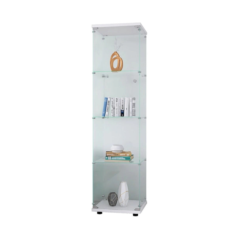 Vitrine en verre 4 étagères avec porte – Blanc/Noir – Simple