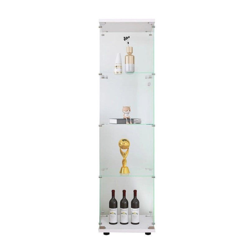 Vitrine en verre 4 étagères avec porte – Blanc/Noir – Simple