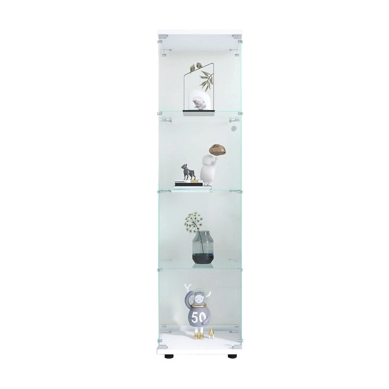 Vitrine en verre 4 étagères avec porte – Blanc/Noir – Simple