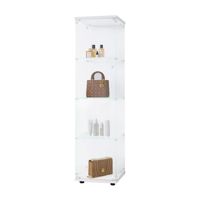 Vitrine en verre 4 étagères avec porte – Blanc/Noir – Simple