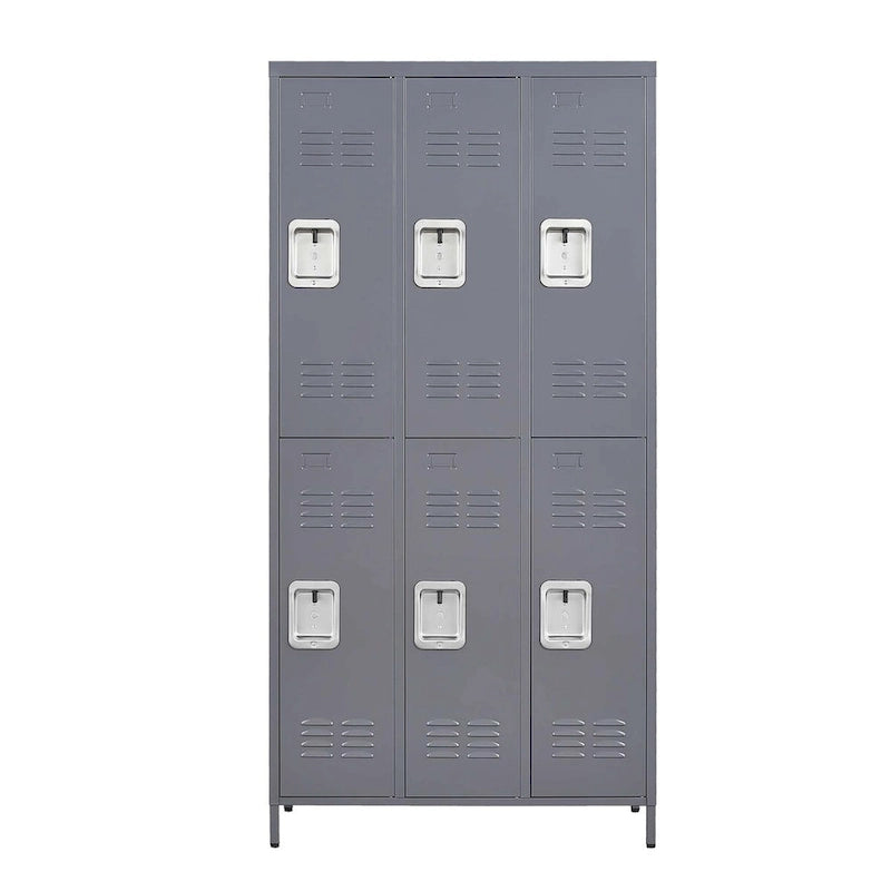 Casier de rangement en métal gris à 6 portes avec serrure, 6 personnes
