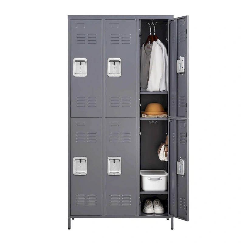 Casier de rangement en métal gris à 6 portes avec serrure, 6 personnes