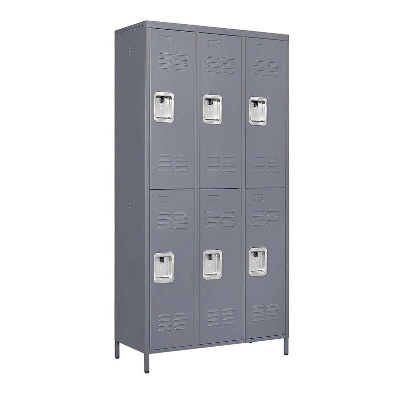Casier de rangement en métal gris à 6 portes avec serrure, 6 personnes