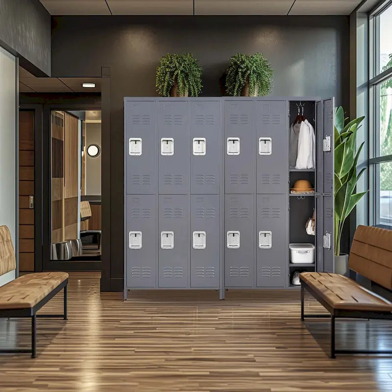 Casier de rangement en métal gris à 6 portes avec serrure, 6 personnes