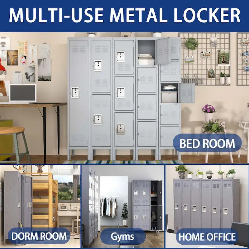 Casier de rangement en métal gris à 6 portes avec serrure, 6 personnes
