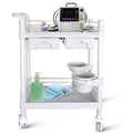Chariot médical roulant à 2 niveaux brossé blanc avec tiroirs – Utilisateur unique
