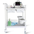Chariot médical roulant à 2 niveaux brossé blanc avec tiroirs – Utilisateur unique