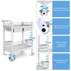 Chariot médical roulant à 2 niveaux brossé blanc avec tiroirs – Utilisateur unique