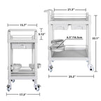 Chariot médical roulant à 2 niveaux brossé blanc avec tiroirs – Utilisateur unique
