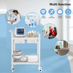 Chariot médical roulant à 2 niveaux brossé blanc avec tiroirs – Utilisateur unique