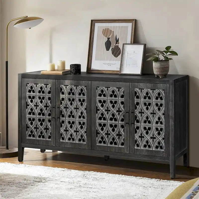 Buffet bahut antique noir à 4 portes, ménage de 1 à 2 personnes
