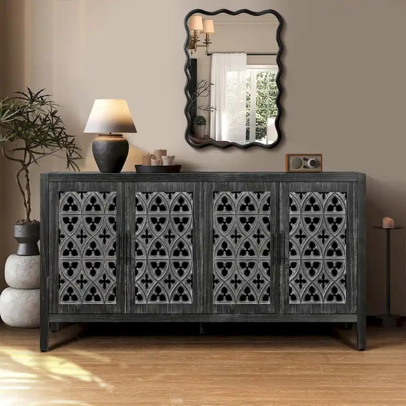 Buffet bahut antique noir à 4 portes, ménage de 1 à 2 personnes