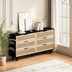 Commode en rotin noir à 6 tiroirs, simple