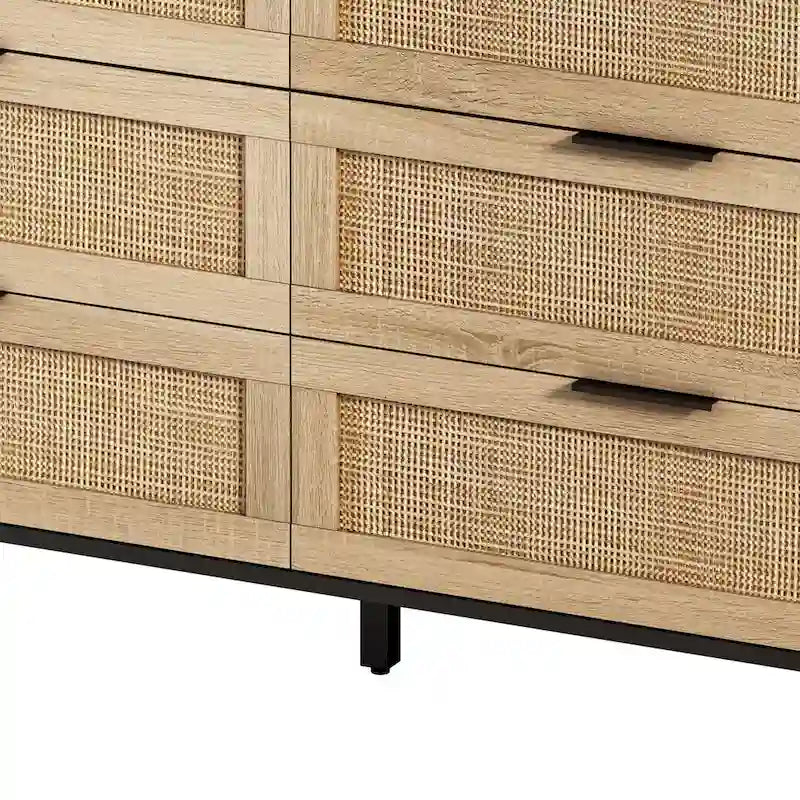Commode en rotin noir à 6 tiroirs, simple
