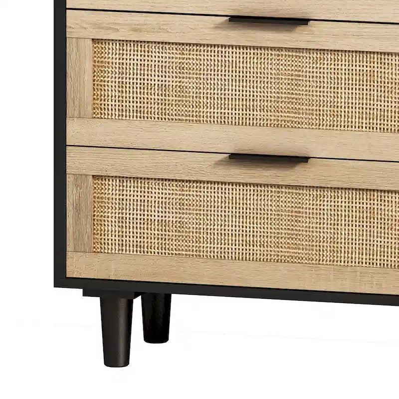 Commode en rotin noir à 6 tiroirs, simple