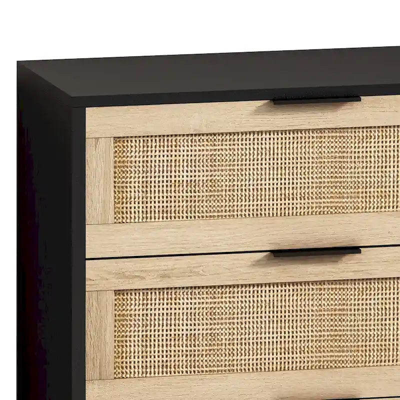 Commode en rotin noir à 6 tiroirs, simple