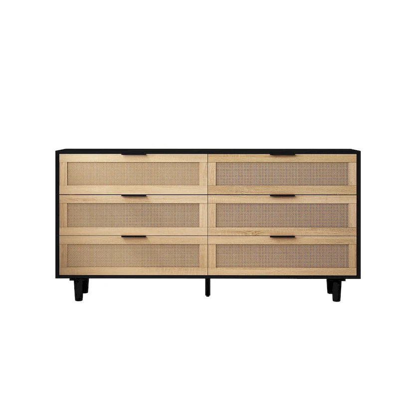 Commode en rotin noir à 6 tiroirs, simple