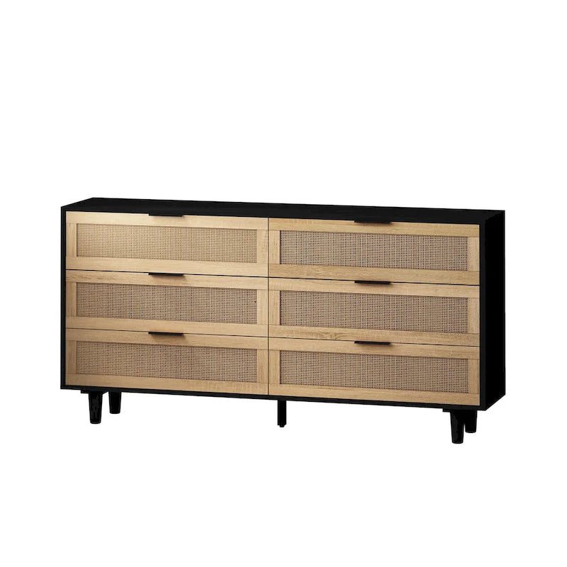 Commode en rotin noir à 6 tiroirs, simple