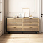 Commode en rotin noir à 6 tiroirs, simple