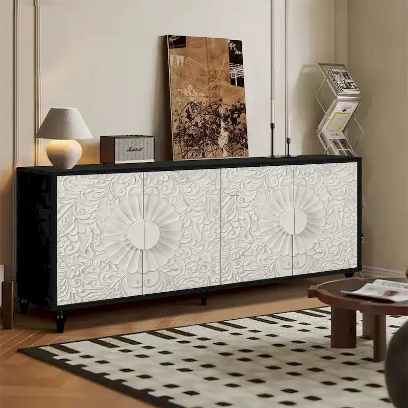 Buffet sculpté vintage noir et blanc, montage par 1 personne