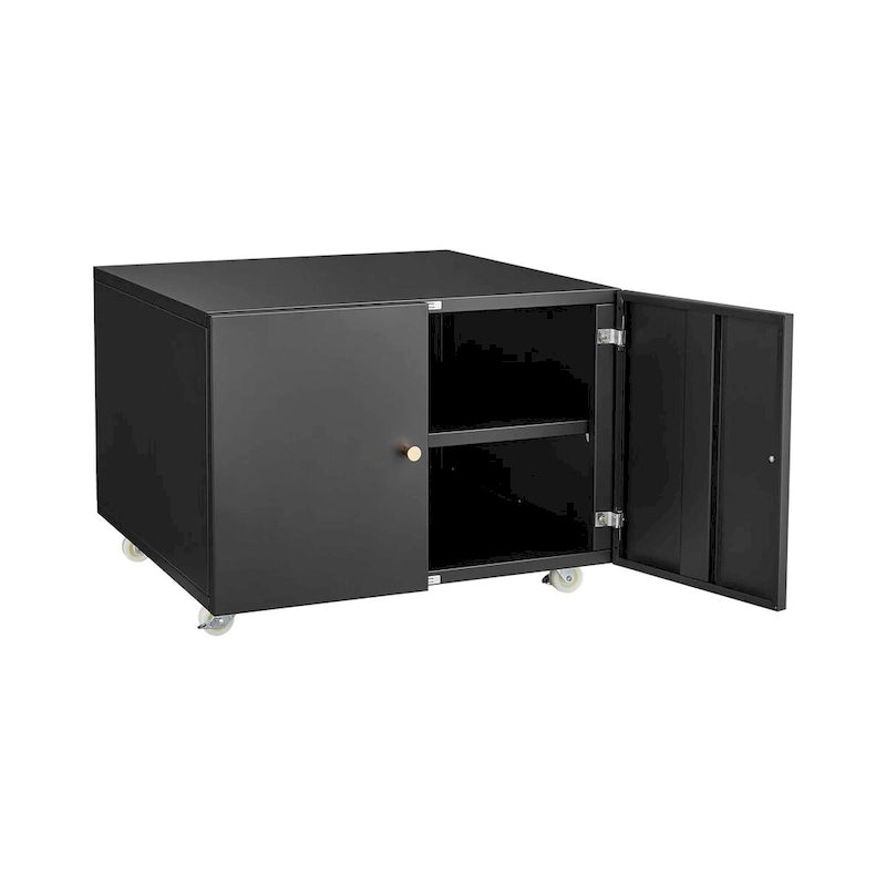 Meuble pour imprimante mobile en acier noir à 2 portes avec roulettes, utilisateur unique