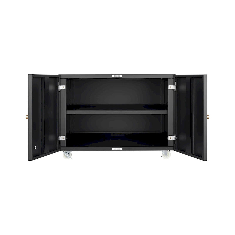 Meuble pour imprimante mobile en acier noir à 2 portes avec roulettes, utilisateur unique