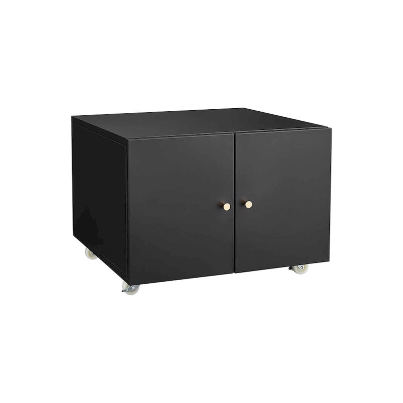 Meuble pour imprimante mobile en acier noir à 2 portes avec roulettes, utilisateur unique