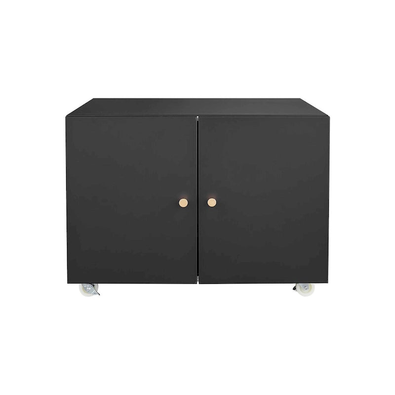 Meuble pour imprimante mobile en acier noir à 2 portes avec roulettes, utilisateur unique
