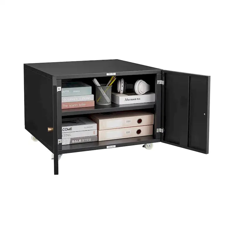 Meuble pour imprimante mobile en acier noir à 2 portes avec roulettes, utilisateur unique